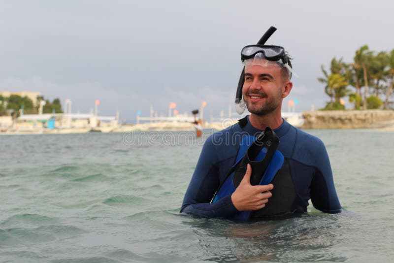 Diver with Half Body Under the Water Stock Photo Image of happy