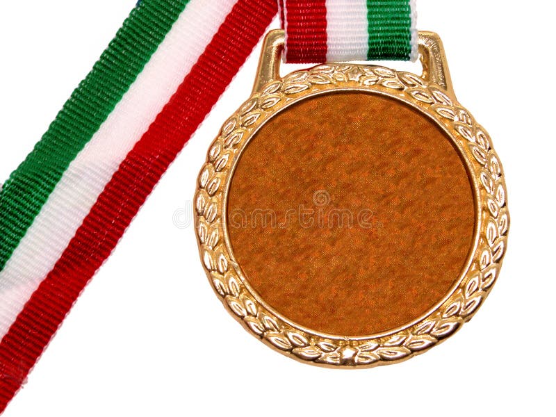 Divers. : Médaille d'or brillante avec la bande blanche et verte rouge photographie stock libre de droits Divers. : Médaille d'or brillante avec la bande blanche et verte rouge photographie stock libre de droits