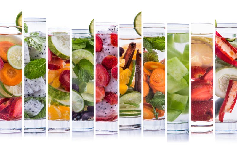 Divers verfrissend gegoten water van tropisch fruit royalty-vrije stock foto Divers verfrissend gegoten water van tropisch fruit royalty-vrije stock foto