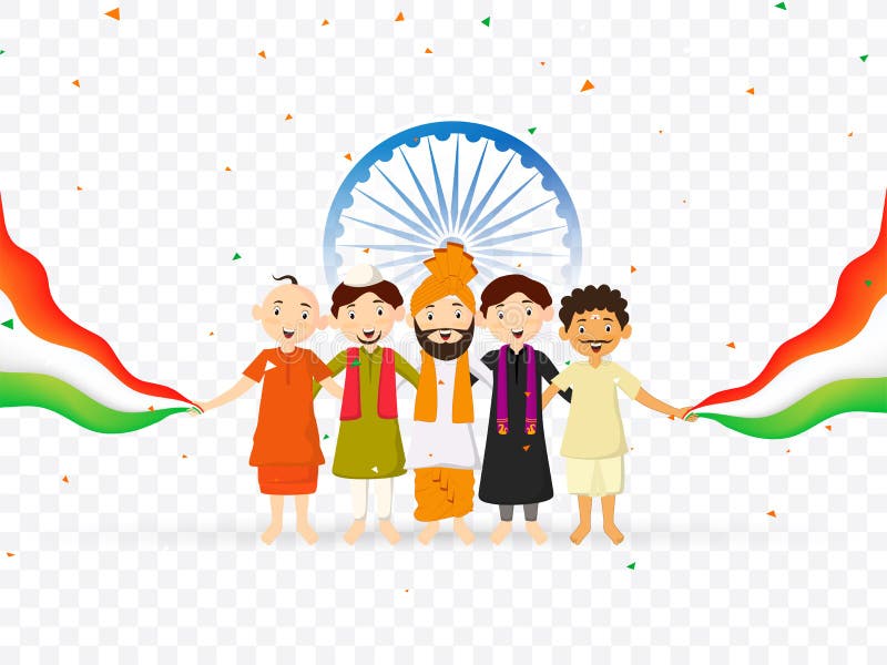 Diversa gente de la religión que muestra la unidad en la diversidad de la India y que sostiene la bandera nacional en el fondo de ilustración del vector Diversa gente de la religión que muestra la unidad en la diversidad de la India y que sostiene la bandera nacional en el fondo de ilustración del vector