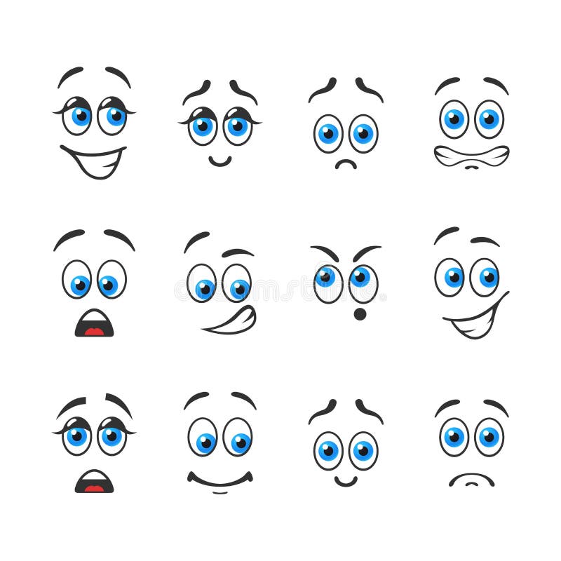 Diversas emociones con los ojos azules ilustración del vector Diversas emociones con los ojos azules ilustración del vector