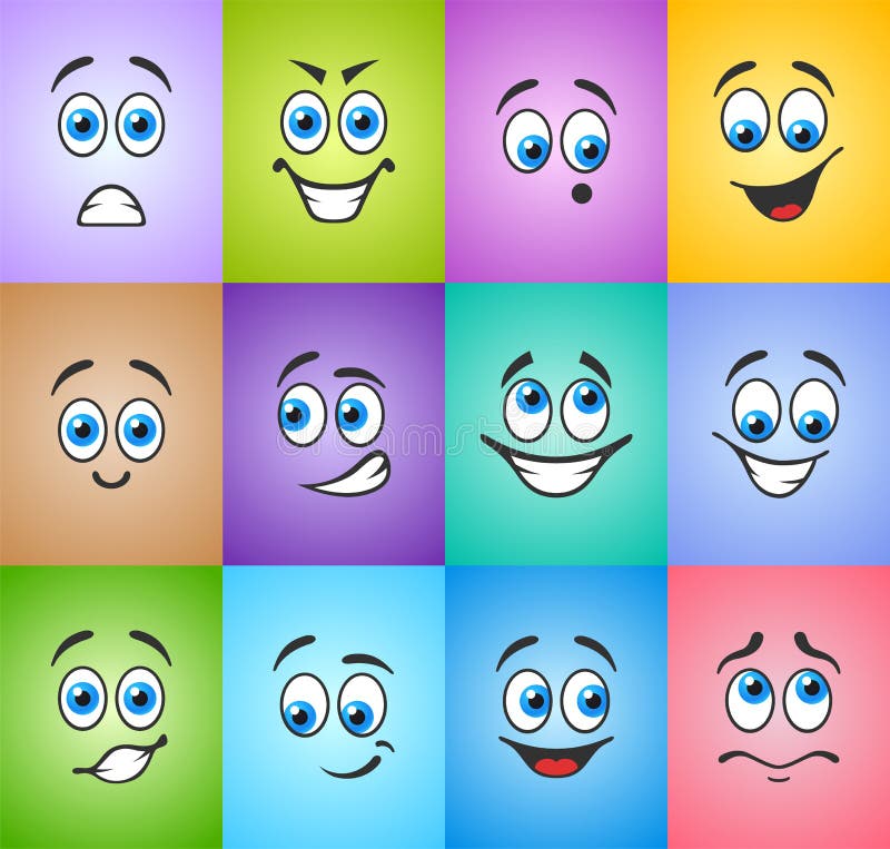 Diversas emociones en fondo coloreado ilustración del vector Diversas emociones en fondo coloreado ilustración del vector