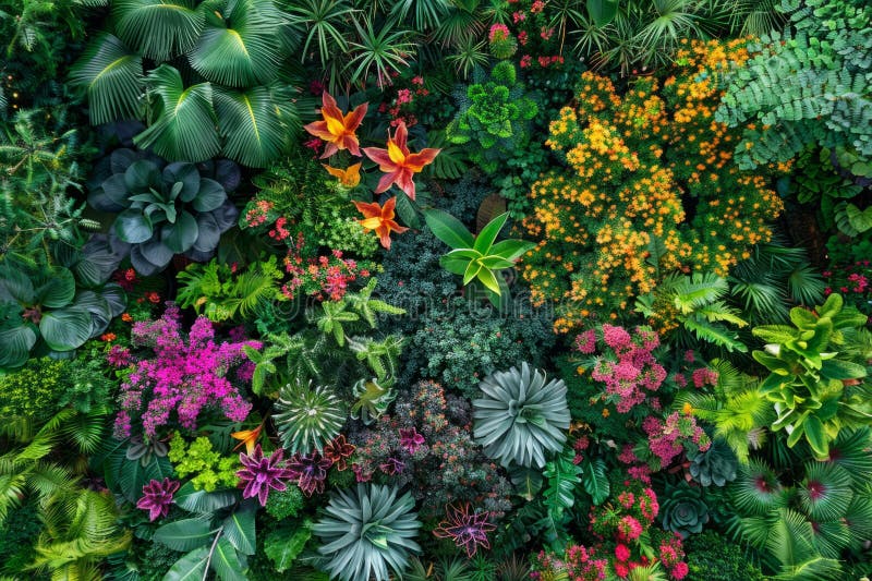 A Diverse Array of Plants and Flowers in Varied Colors Covering a Wall ...