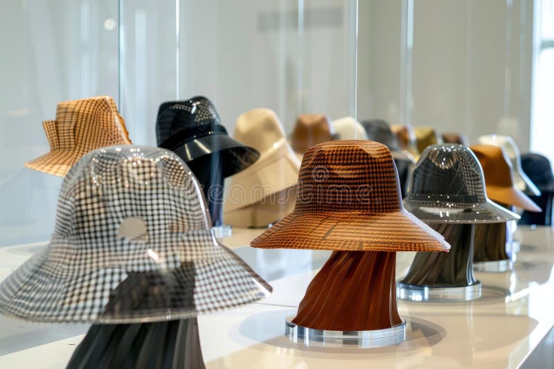 Diverse collection of hats on display stock illustration