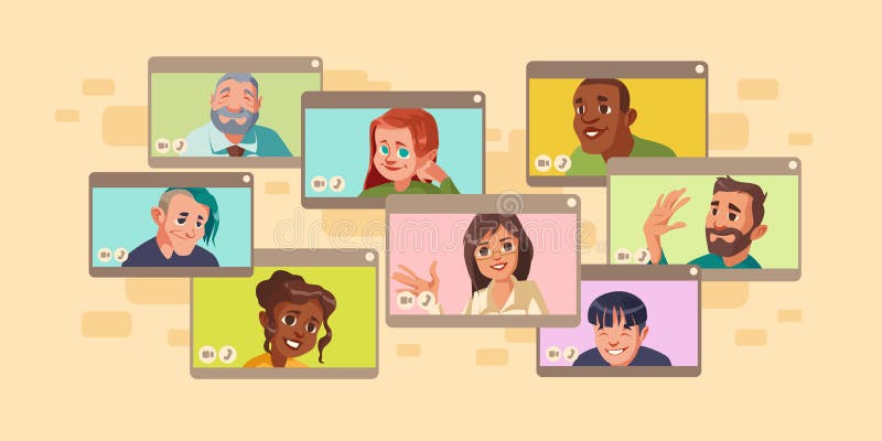 Diverse conferințe video virtuale online online pentru persoane stock illustration