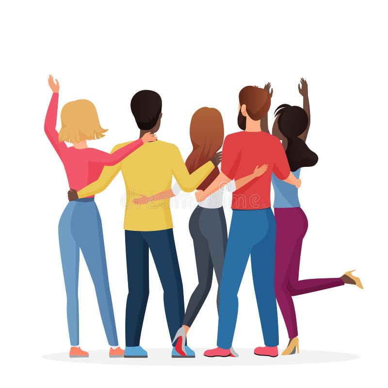 Diverse Friend Group of People Hugging Together, Adolescent Unity. Back  View of Man and Woman Friends Standing Together Stock Vector - Illustration  of back, cartoon: 163568869