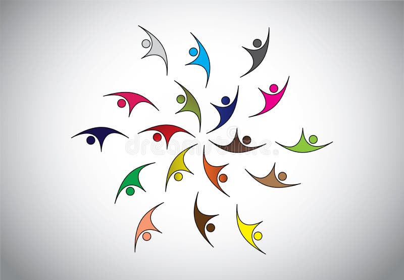 Diverse Gelukkige Jongeren die & met vreugde & geluk springen dansen stock illustratie Diverse Gelukkige Jongeren die & met vreugde & geluk springen dansen stock illustratie