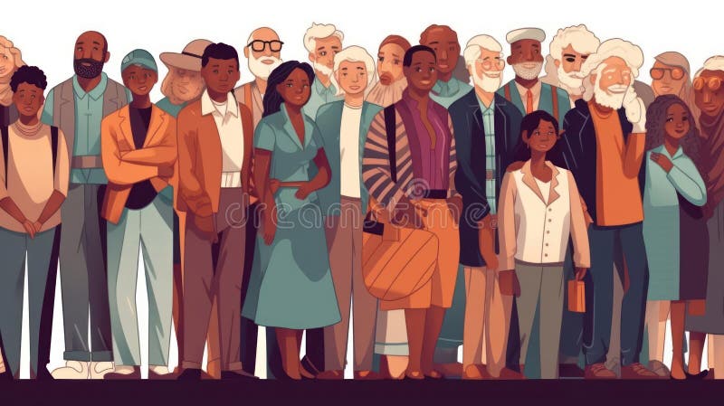 A Line-up of People of Different Ages Races and Genders Standing