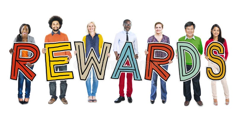 Diverse Group of People Holding Text Rewards Concept