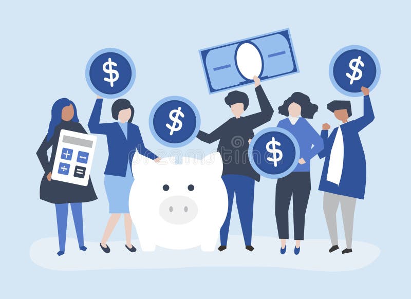 Diverse group of people and savings concept illustration stock illustration