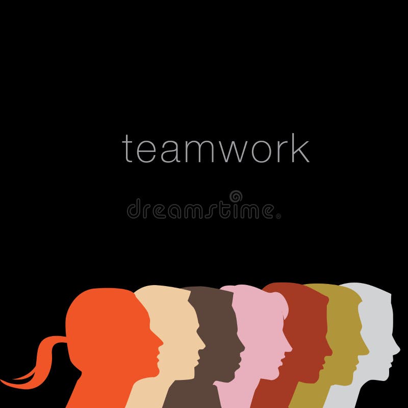 A diverse group of people in this teamwork graphic stock illustration