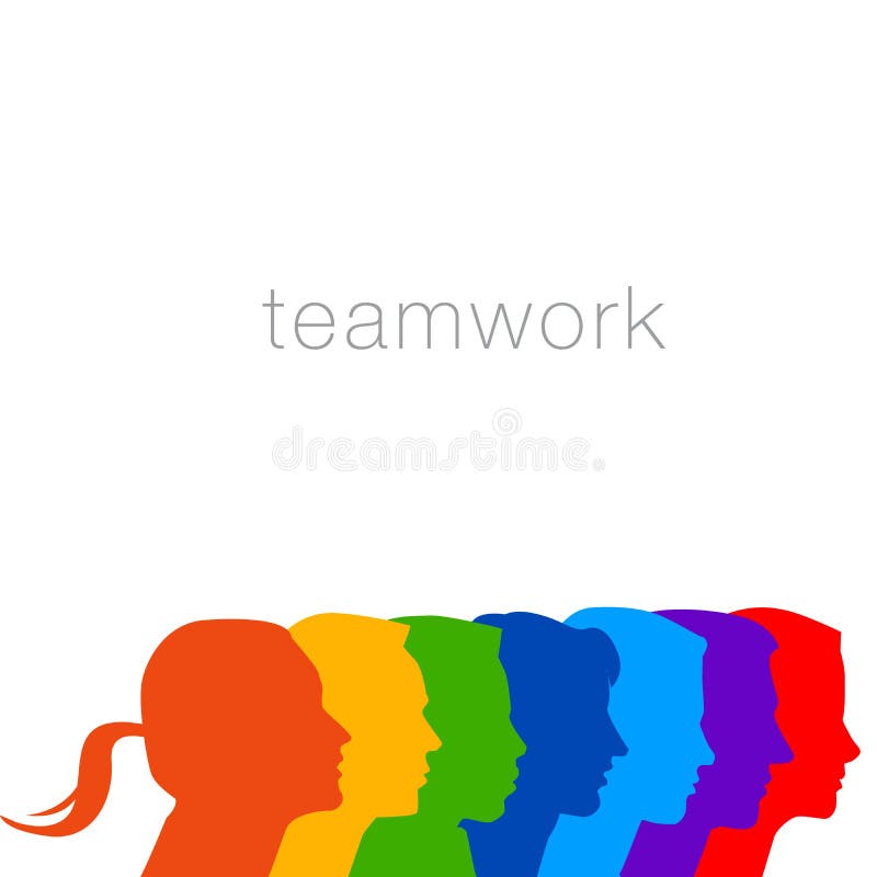 A diverse group of people in this teamwork graphic stock illustration