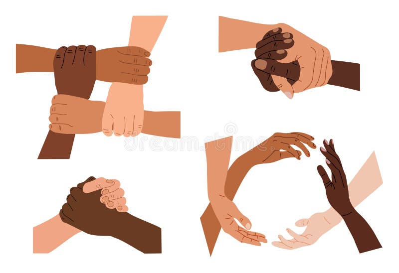 Diverse hands holding together, group circle shape vector illustration