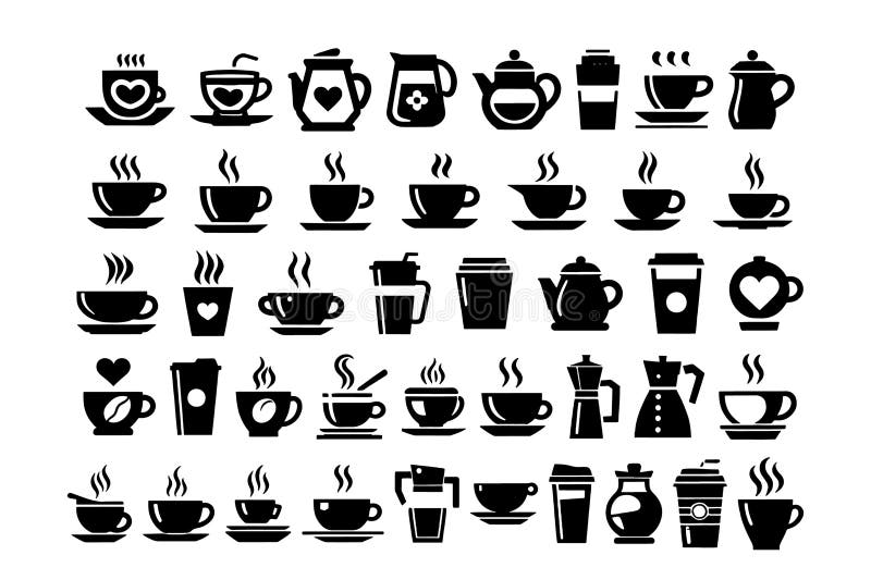 Diverse icone caffè e tè impostate royalty illustrazione gratis