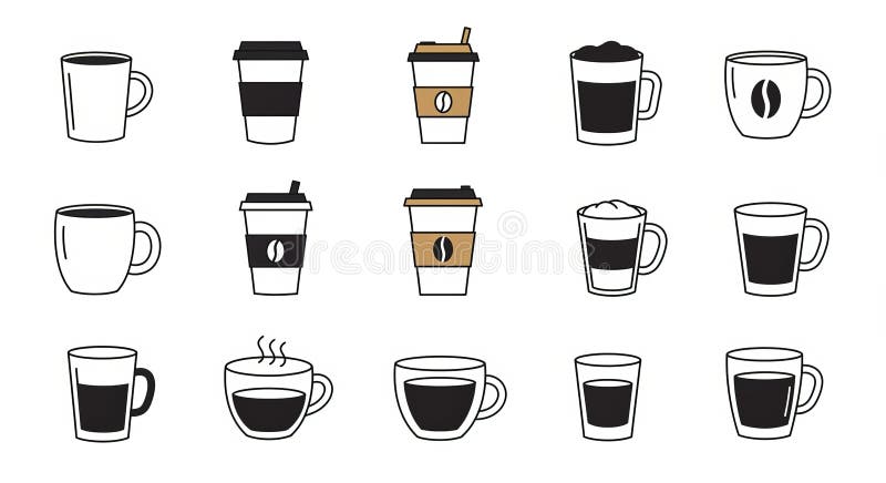 Diverse illustrazioni di tazze da caffè con stili e design diversi royalty illustrazione gratis