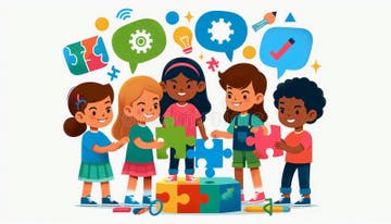 Diverse Kids Solving a Puzzle Together, Teamwork and Problem-solving