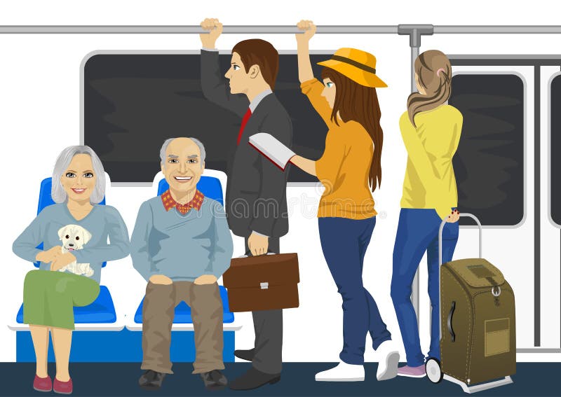 Diverse mensen binnen metro metro stock illustratie Diverse mensen binnen metro metro stock illustratie