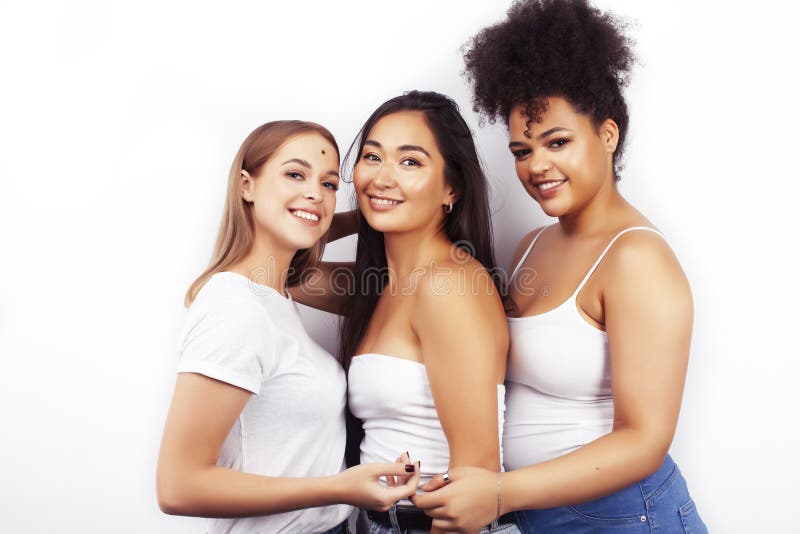 Diverse multi nation girls group, teenage friends company cheerful having fun, happy smiling, cute posing isolated on royalty free stock photos Diverse multi nation girls group, teenage friends company cheerful having fun, happy smiling, cute posing isolated on royalty free stock photos