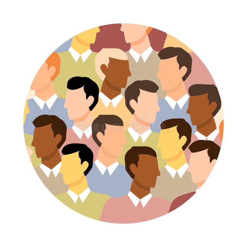 Diverse multicultural group businessmen in round shape. Human crowd. stock illustration