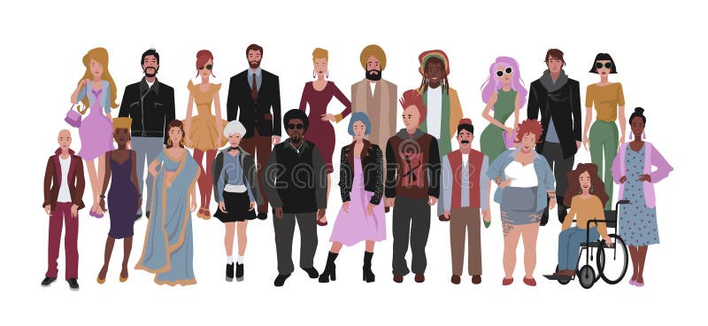 Diverse multiracial and multicultural group of people. Social diversity. stock illustration