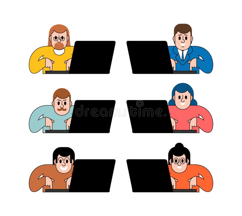 Diverse office workers collaborating online using laptops. Perfect for teamwork, remote work, online meetings, and productivity royalty free illustration