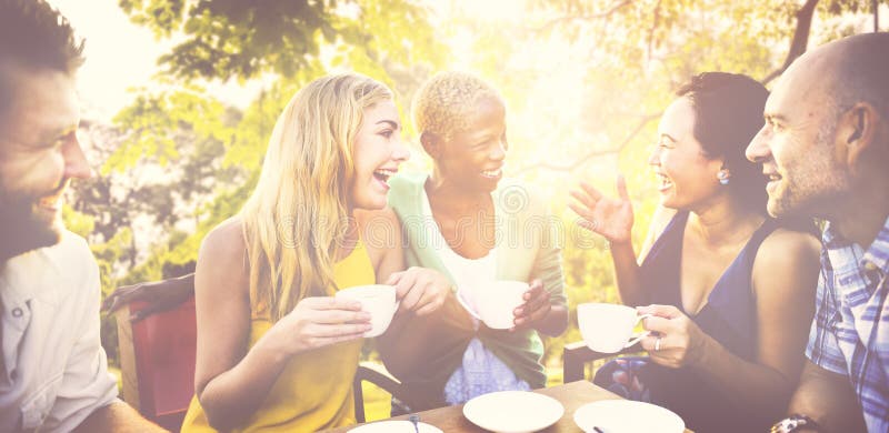 Diverse People Coffee Shop Outdoors Chat Concept