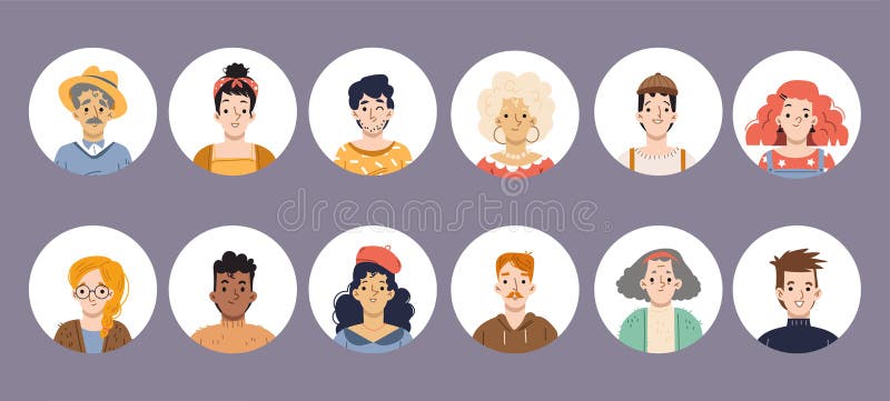 Diverse persoane înconjoară avataruri izolate stock illustration