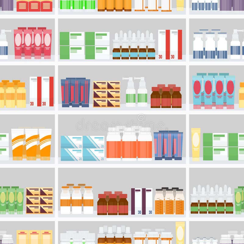 Diverse Pillen en Drugs op Planken royalty-vrije illustratie Diverse Pillen en Drugs op Planken royalty-vrije illustratie