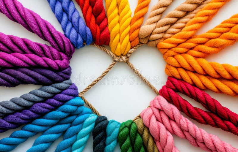 Diverse ropes shaped into a heart, consisting of a group of different strings that are intertwined and connected, serve royalty free stock images