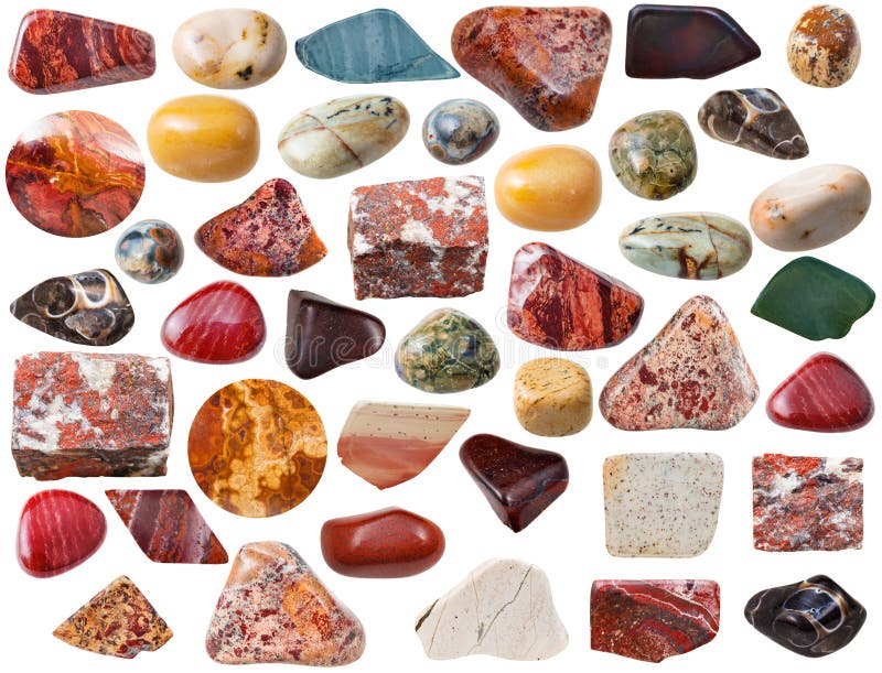 Diverse stenen van de jaspis natuurlijke minerale gem en rots