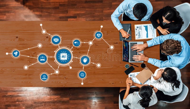 Diverse Team Collaborating on AI Project with Data Analysis Charts ...