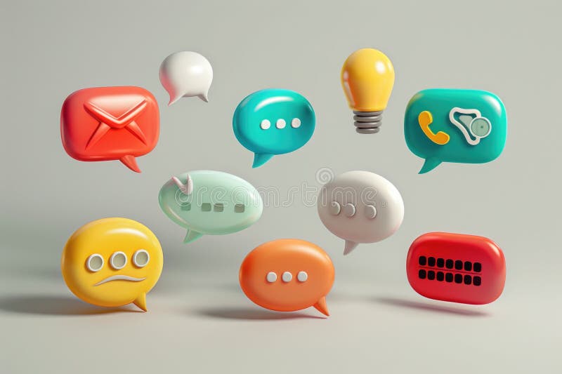 Diverses bulles de langage colorées dans un groupe. adapté aux présentations ou aux concepts de communication. ai généré