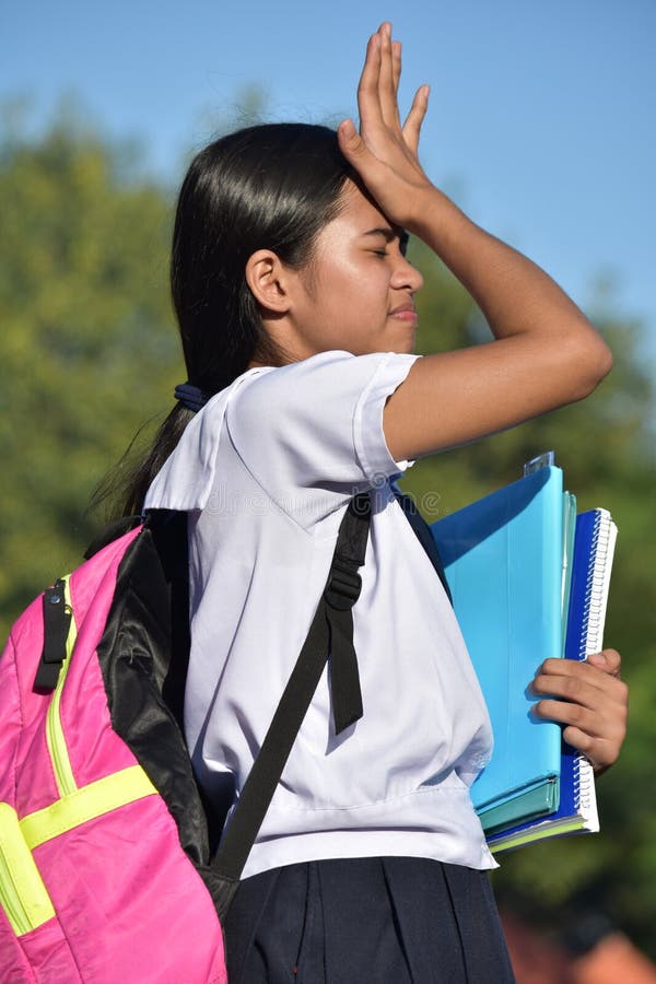 Diversi problemi di memoria delle scolarette che indossano una borsa con libri scolastici immagini stock libere da diritti