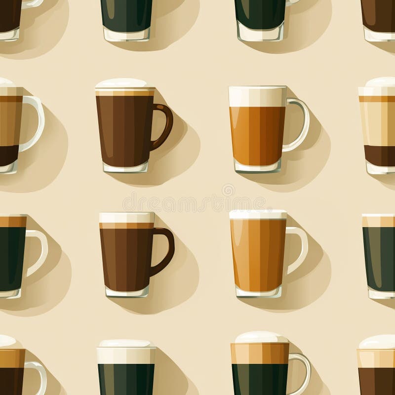 Diversi stili e preparati di caffè su uno sfondo neutro, carta da parati senza saldatura royalty illustrazione gratis
