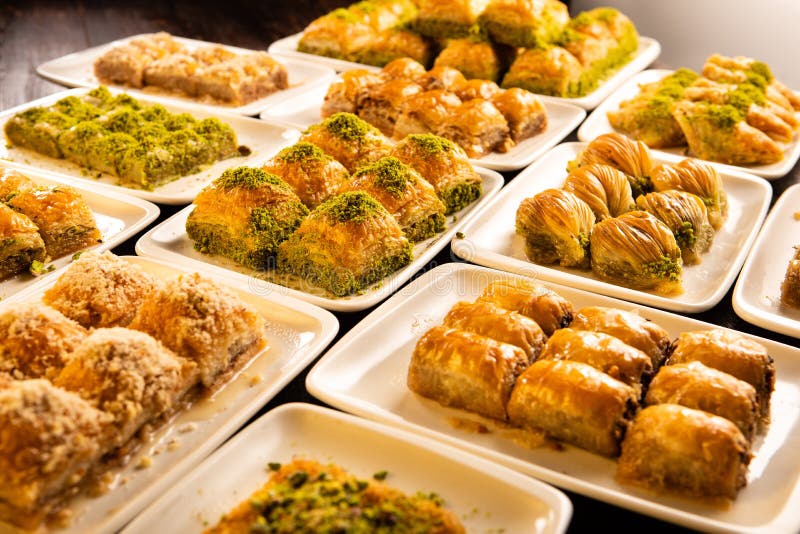 Different kinds of Turkish dessert baklava on the table. Different kinds of Turkish dessert baklava on the table