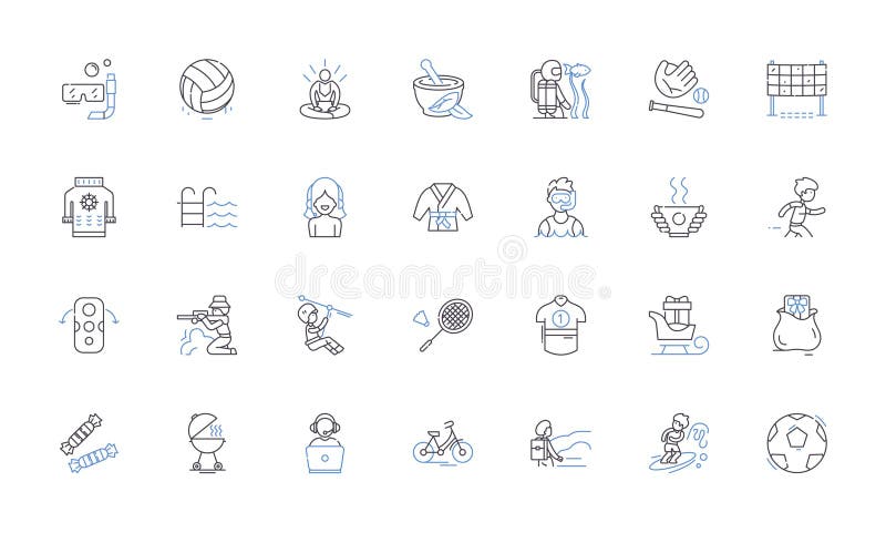 Diversions line icons collection. Gaming, Puzzles, Trivia, Amusement, Hobbies, Sports, Art vector and linear vector illustration
