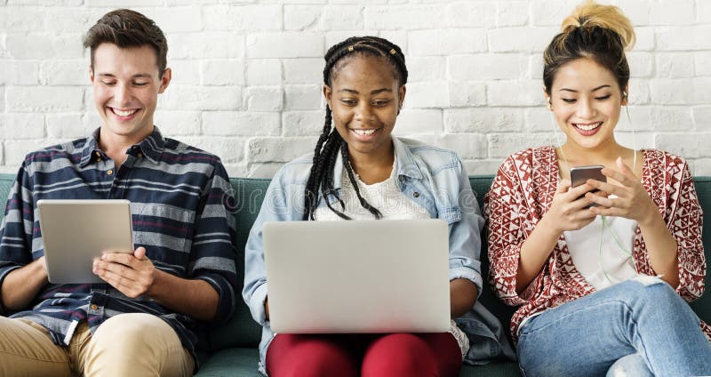 Diversity Friends Women Using Digital Device Concept stock photo