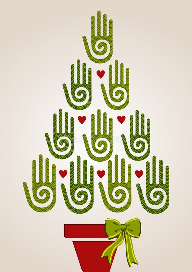 Diversity Christmas Tree Hands Isolated Stock Vector - Illustration of 