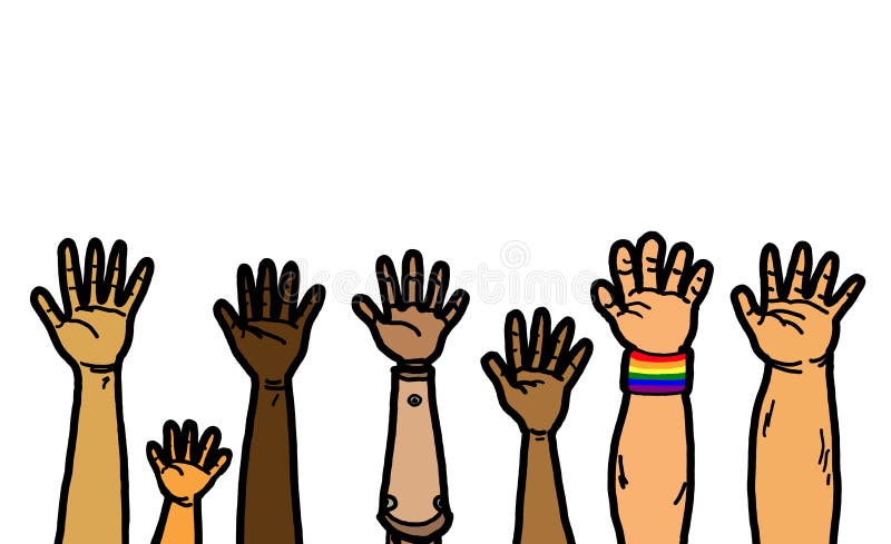 Diversidad grupo de manos creciente cómo de igualdad de la raza, etnicidad, + discapacidad.