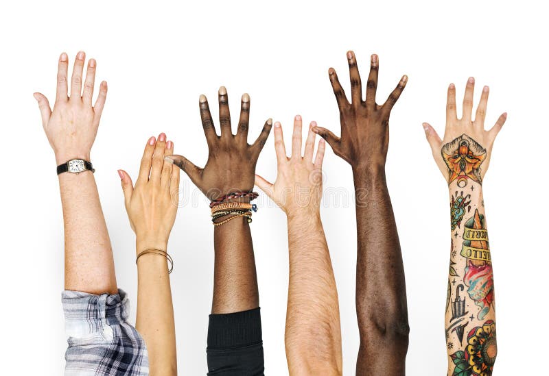 Diversität Hände erhöht hoch Geste.