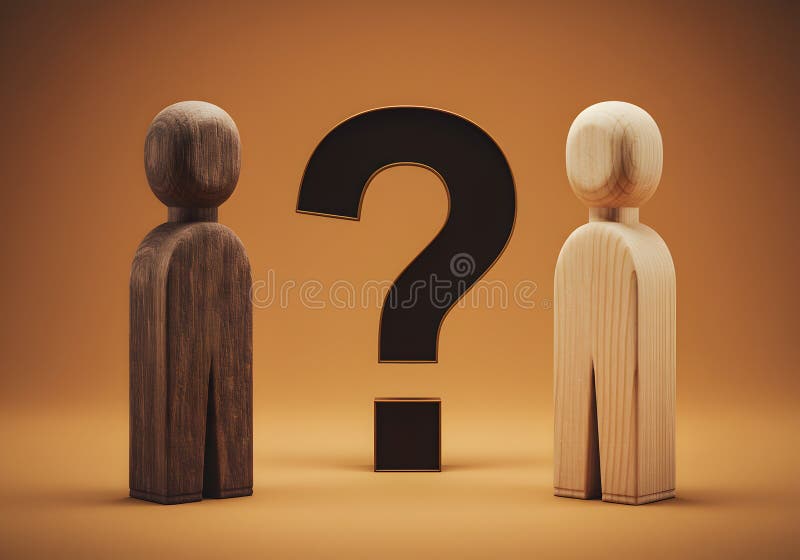 Diversity inclusion question mark concept wooden figures equality and uncertainty challenge 100 vector illustration
