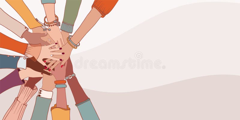 Diversity people. Group hands on top of each other of diverse multi-ethnic and multicultural people. Concept of teamwork community royalty free illustration