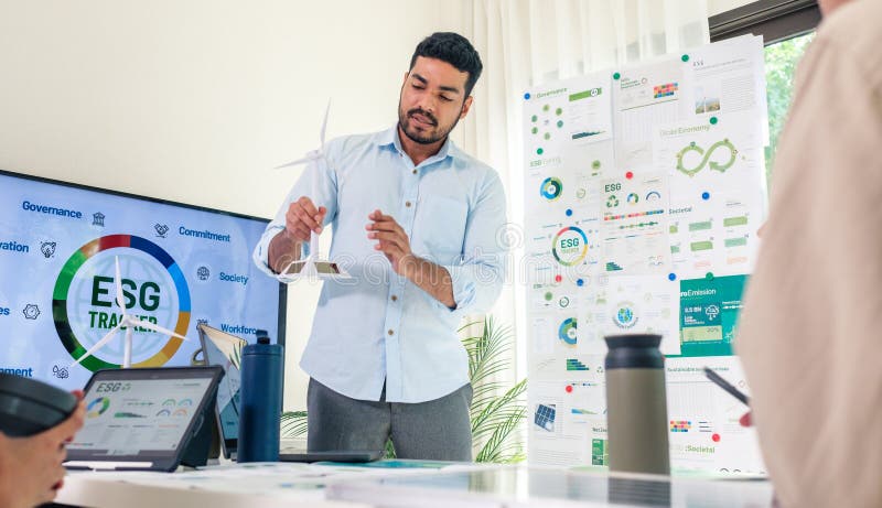 Diversity team presentation in ESG sustainability business goals sdgs stock images