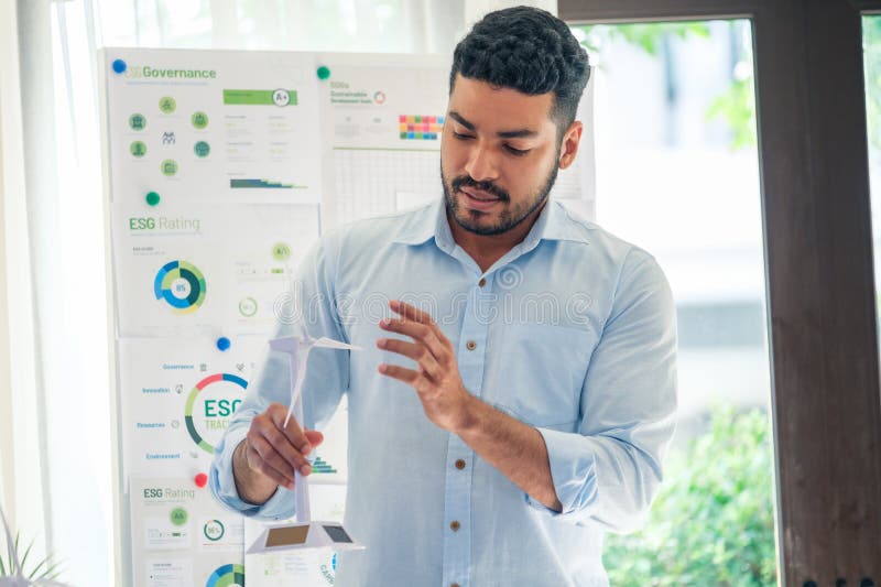 Diversity team presentation in ESG sustainability business goals sdgs in green office royalty free stock images