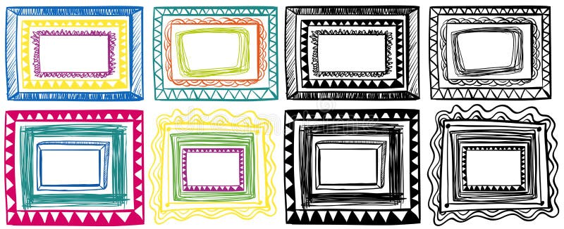 Diversos garabatos de los diseños del marco stock de ilustración Diversos garabatos de los diseños del marco stock de ilustración