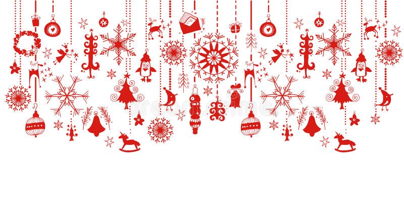 Diversos ornamentos de la Navidad de la ejecución en la frontera stock de ilustración Diversos ornamentos de la Navidad de la ejecución en la frontera stock de ilustración