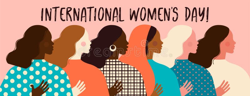 Diversos rostros femeninos de diferentes etnias Patrón de movimiento de empoderamiento de la mujer Gráfico del Día Internacional
