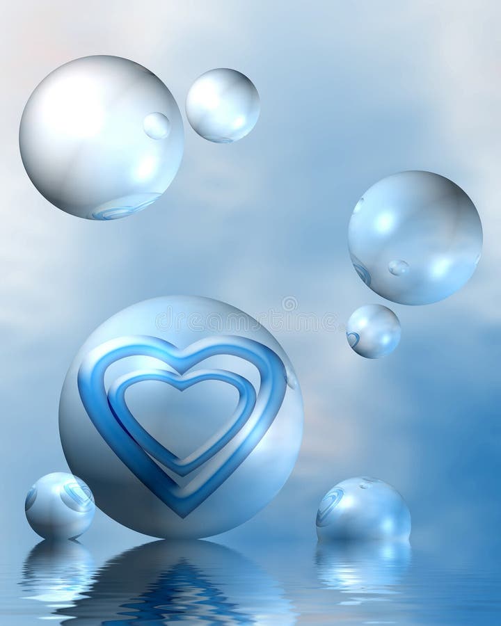Modré abstraktní kompozice s srdce, symbolizující vznešené lásky.