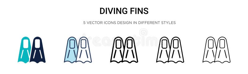 Diving fins icon in filled, thin line, outline and stroke style. Vector illustration of two colored and black diving fins vector