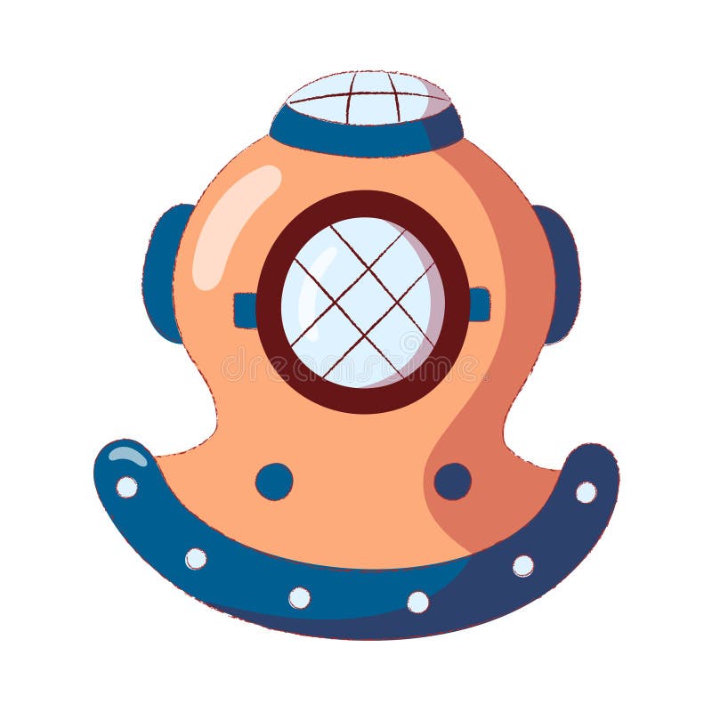Diving Helmet in Cartoon Style. Flat Vector Illustration Isolated on
